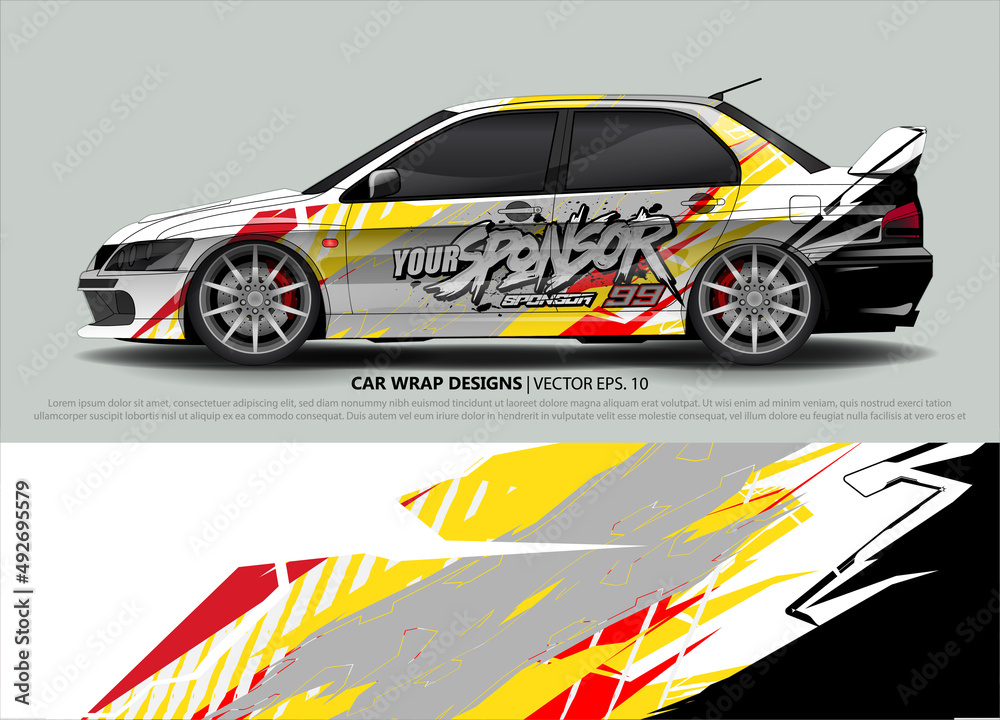 Racing car wrap design vector for vehicle vinyl sticker and automotive decal livery