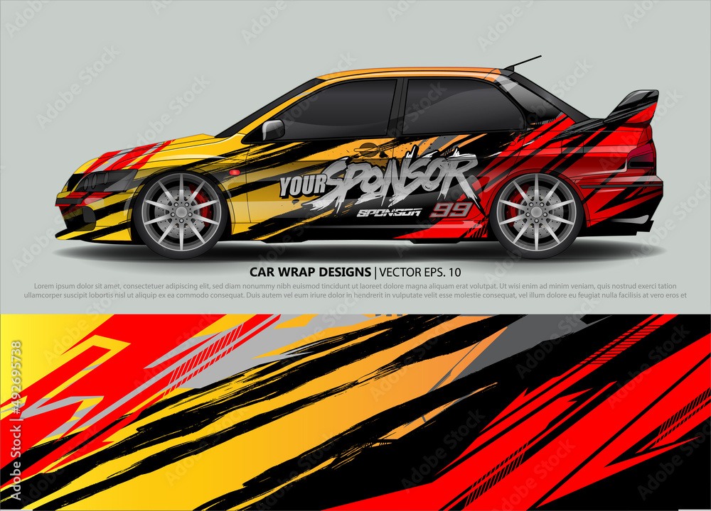 Racing car wrap design vector for vehicle vinyl sticker and automotive decal livery