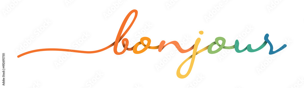 Obraz premium Bonjour Hand Drawn Colorful Vector Calligraphy Isolated on White Background.