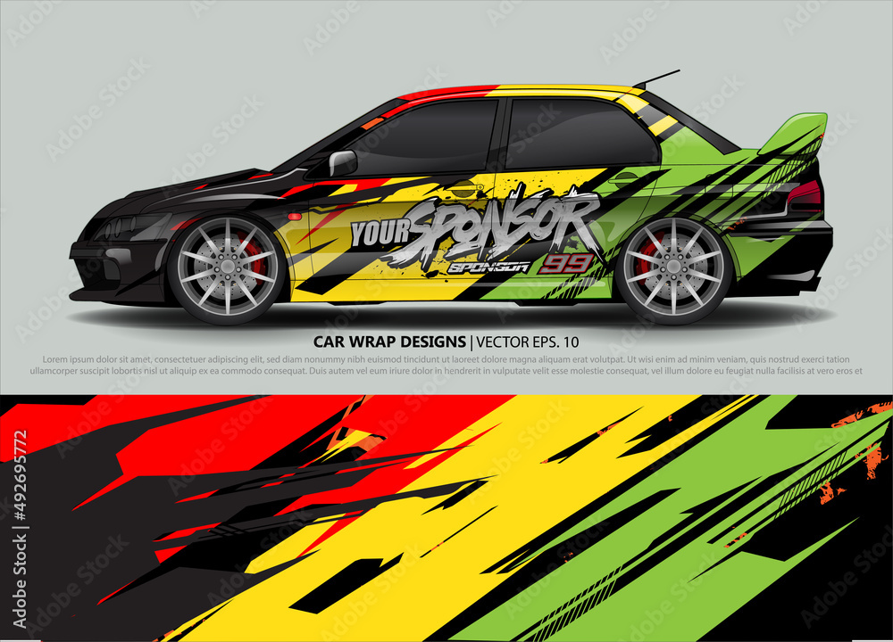 Racing car wrap design vector for vehicle vinyl sticker and automotive decal livery Racing car wrap design vector for vehicle vinyl sticker and automotive decal livery