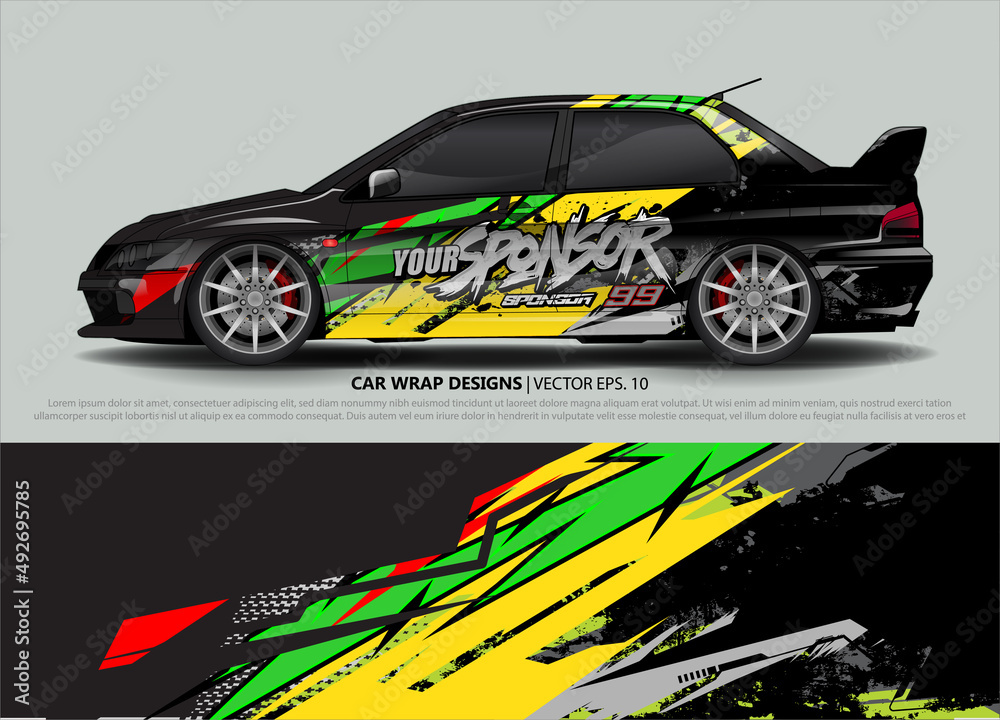 Racing car wrap design vector for vehicle vinyl sticker and automotive decal livery Racing car wrap design vector for vehicle vinyl sticker and automotive decal livery