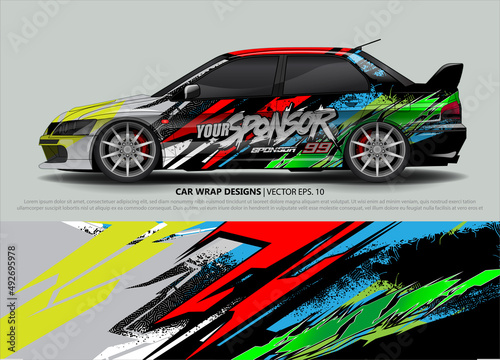 Racing car wrap design vector for vehicle vinyl sticker and automotive decal livery