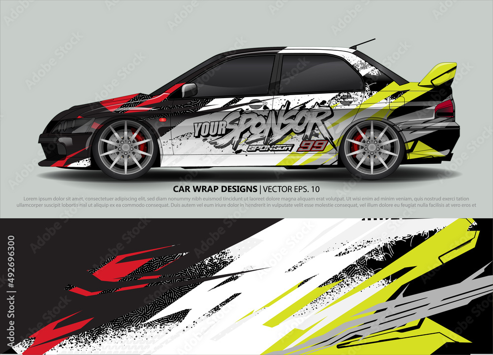 Racing car wrap design vector for vehicle vinyl sticker and automotive decal livery Racing car wrap design vector for vehicle vinyl sticker and automotive decal livery