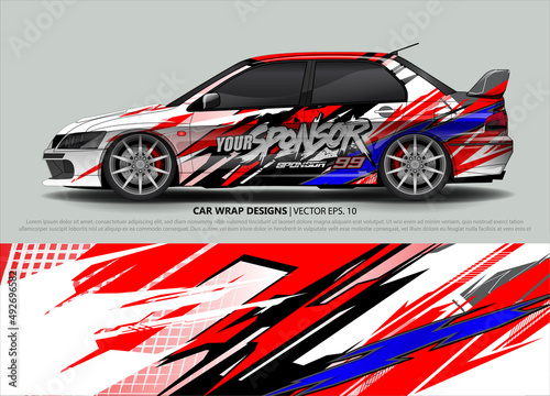 Racing car wrap design vector for vehicle vinyl sticker and automotive decal livery © talentelfino