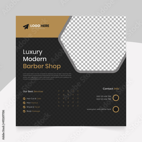 Modern Barber shop and men grooming content ideas hair cut square social media post banner template.