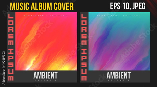 Music Album Cover Art. Abstract Vector Design of CD Cover and Vinyl Record. Electronic Music Album Presentation. Futuristic Color Visual Elements. Geometric Motion Background and Texture.