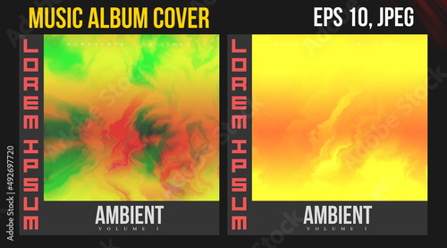 Music Album Cover Art. Abstract Vector Design of CD Cover and Vinyl Record. Electronic Music Album Presentation. Futuristic Color Visual Elements. Geometric Motion Background and Texture.
