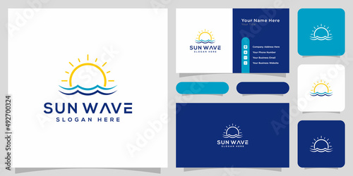 sun beach logo design Premium Vector