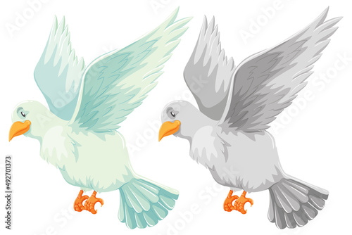 Cartoon white dove on white background