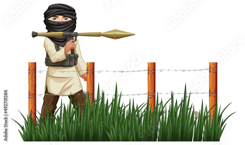 Terrorist holding RPG gun on shoulder