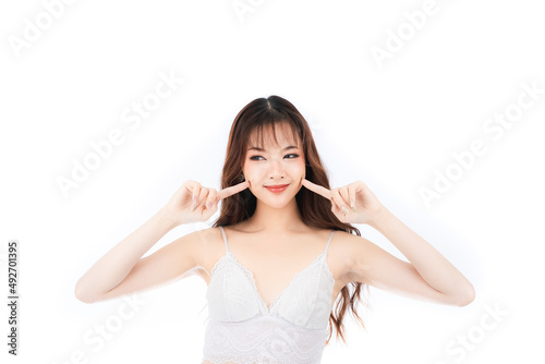 Portrait of Asian beautiful woman with perfect skin. White skin care and spa beauty girl.