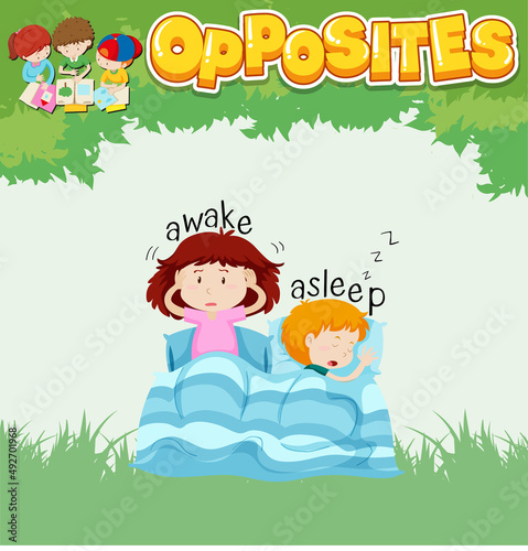 Opposite words for awake and asleep