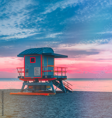 lifeguard tower on the beach sunrise beautiful colors miami usa florida  © Alberto GV PHOTOGRAP