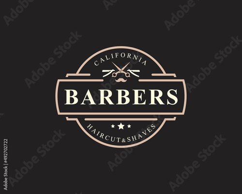 Vintage Retro Badge for Barber Shop Flourish and Calligraphic Typographic Logo Design Inspiration