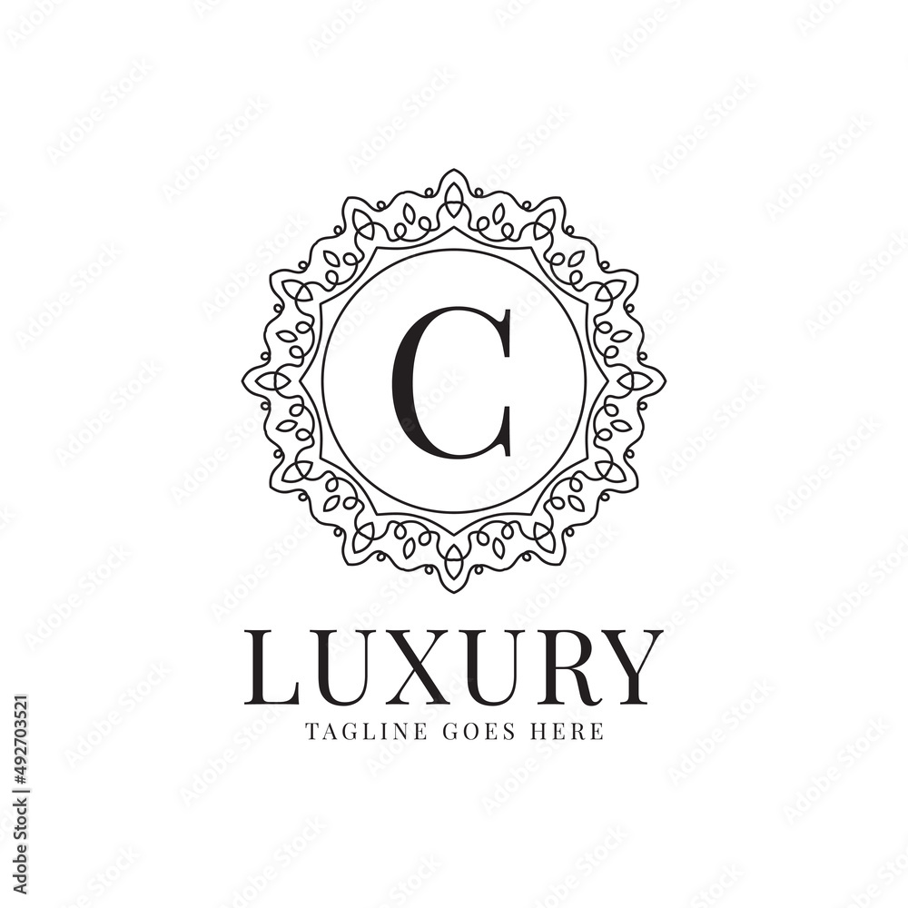 Naklejka premium letter C luxury circle minimalist lace decoration vector logo design