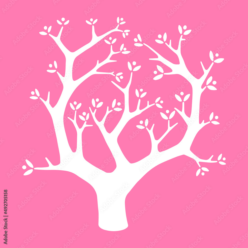 Ilustración árbol florecido con fondo rosa para post en redes sociales, póster o postal. Ilustración árbol florecido con fondo rosa para post en redes sociales, póster o postal.