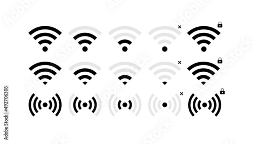 Set of wifi signal icon or symbol design vector illustration. Remote access and radio waves communication symbols.