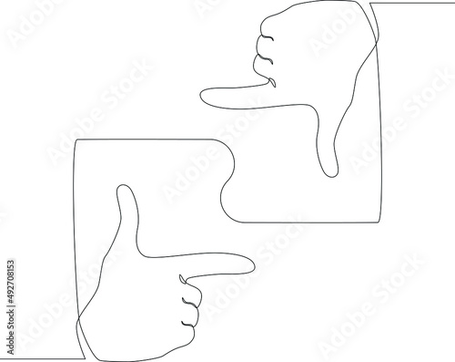 Simple continuous line, a camera frame with fingers. Scenes from the Studio. Vector illustration.