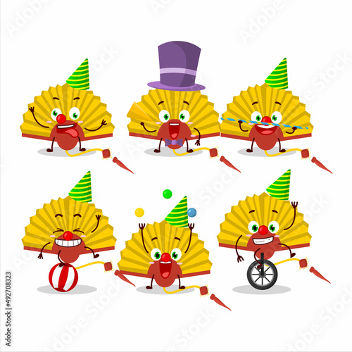 Cartoon character of yellow chinese fan with various circus shows