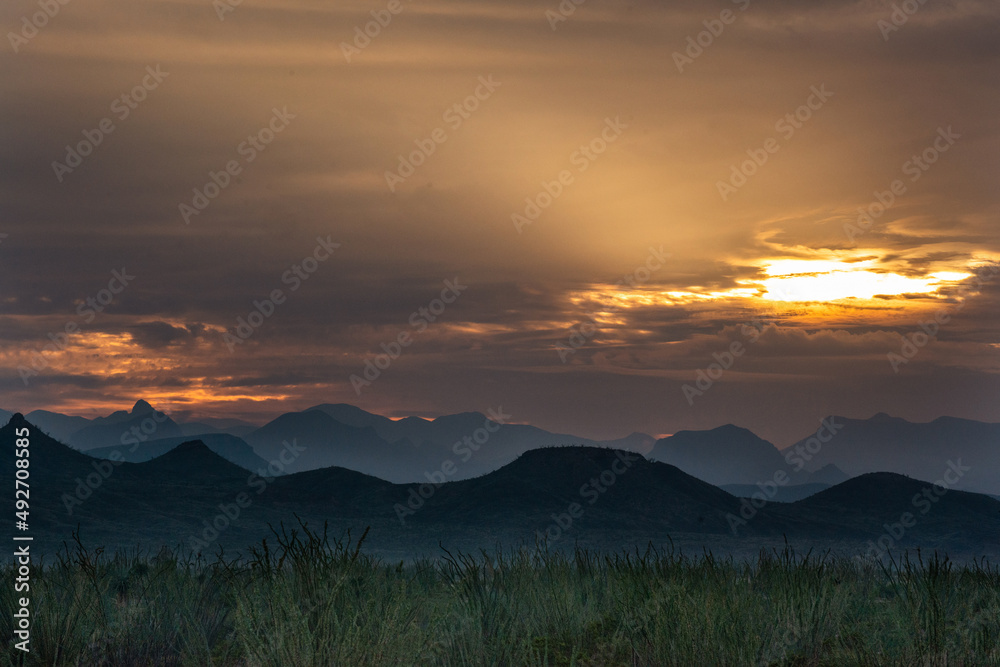 Big Bend National Park In Texas Mountain Rock Landscape View Sunset Sunrise