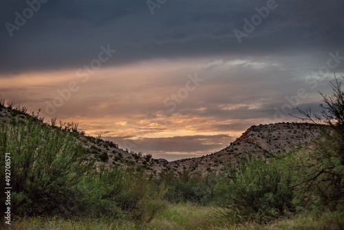 Big Bend National Park In Texas Mountain Rock Landscape View Sunset