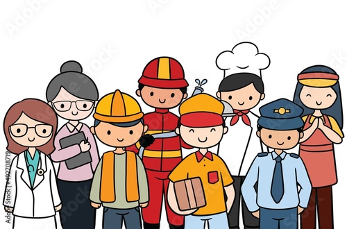 Cartoon Labor Day, Various Profession Doodle, vector illustration, every object can be separated