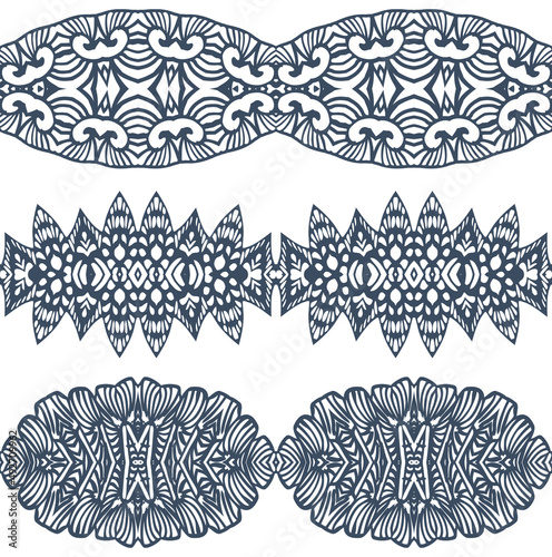 Set linear floral ornament, seamless pattern, EPS8 - vector graphics.
