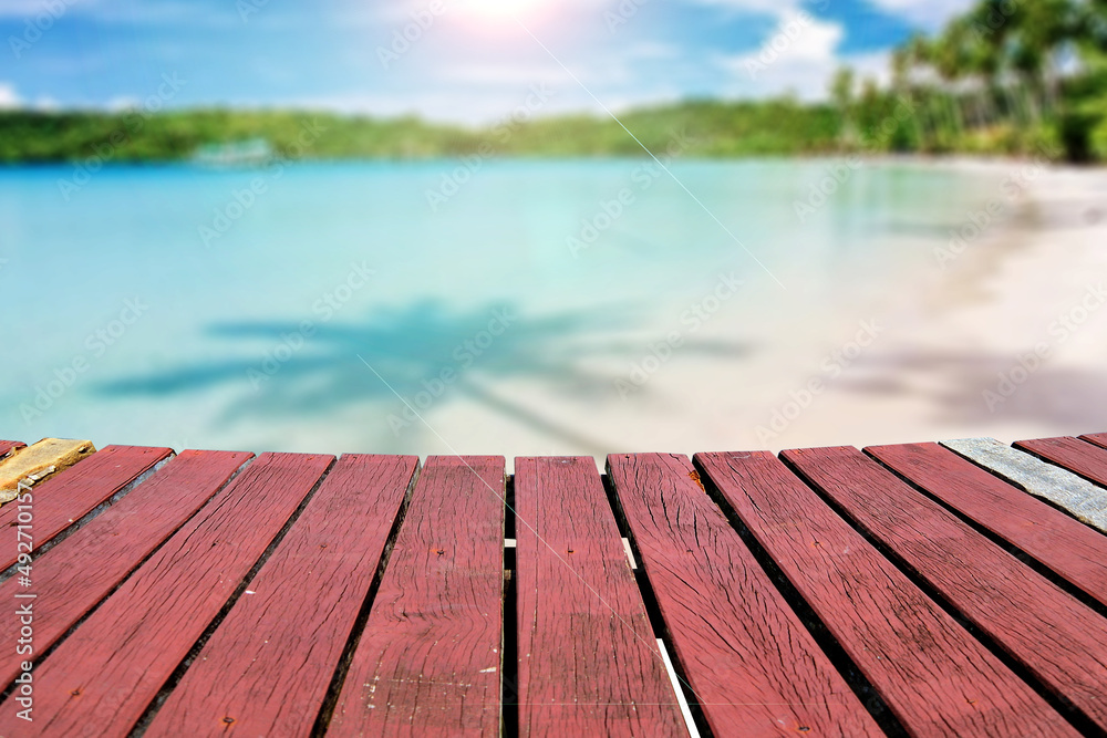 Balcony with wooden floor and wooden fence isolated on white background. with clipping path