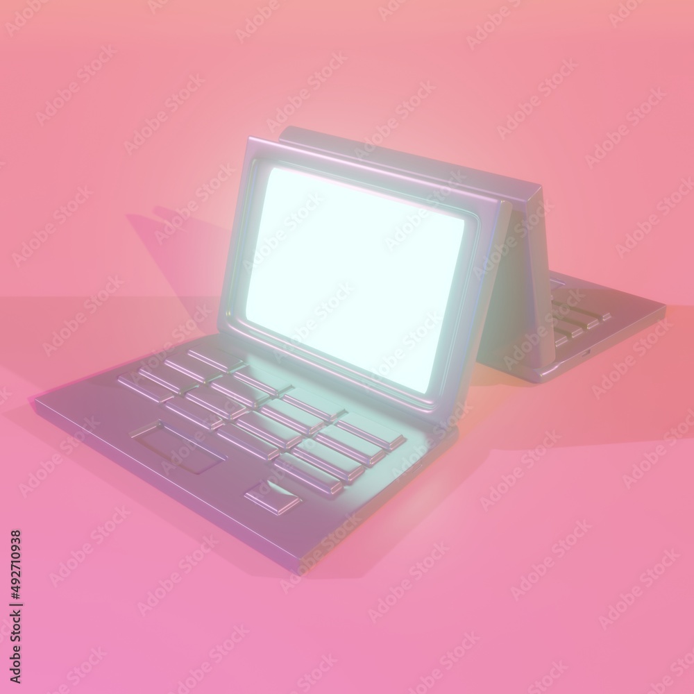 two laptop with a burning screen on a pink background - 3d render - silver notebook two laptop with a burning screen on a pink background - 3d render - silver notebook