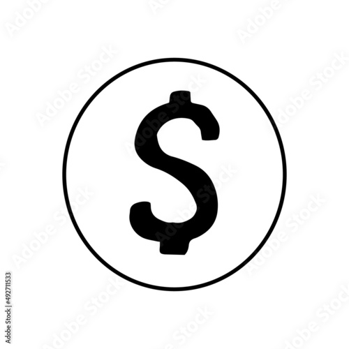 coin with dollar symbol hand drawn in doodle style. vector, line art, nordic, scandinavian, minimalism, monochrome. icon, sticker. money.