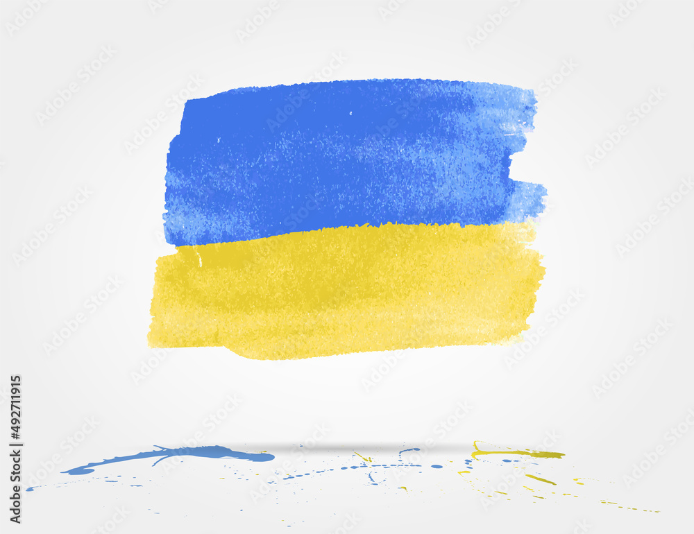 Obraz premium Ukrainian flag painted on white paper with watercolor. Help Ukraine concept