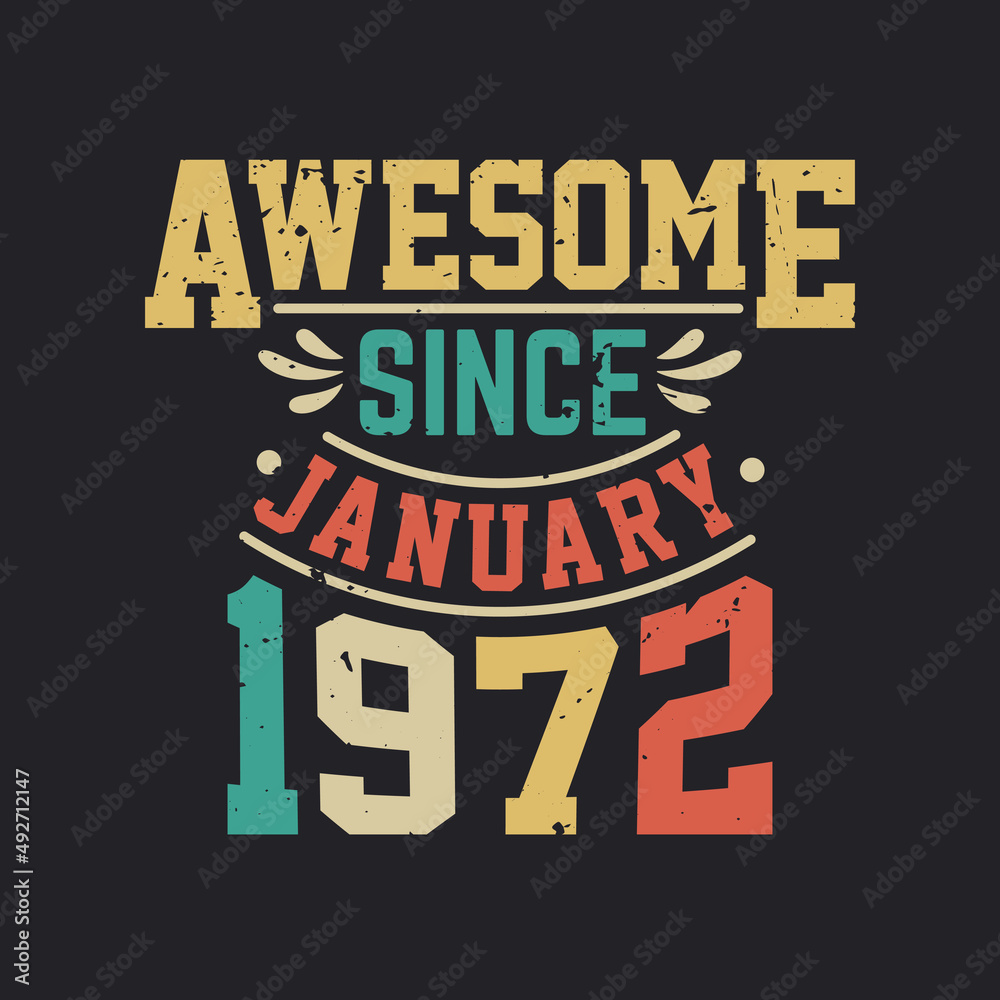 Awesome Since January 1972. Born in January 1972 Retro Vintage Birthday