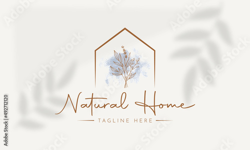 Botanical Floral element Hand Drawn Logo with Wild Flower and Leaves. Logo for spa and beauty salon, boutique, organic shop, wedding, floral designer, interior, photography, cosmetic.