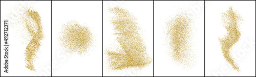 Set of Gold Glitter Texture Isolated On White. Amber Particles Color. Stardust Background. Golden Explosion Of Confetti. Vector Illustration, Eps 10.
