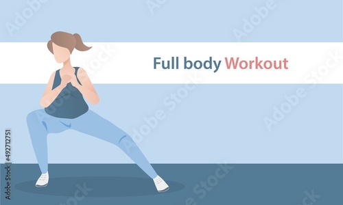 Full body Weight Loss and Fat Burning Calories workout program for beginner,Cardio HIIT exercises routine,build muscle,female in sportwear fitness at home,Motivation good healthy,Vector illustration.