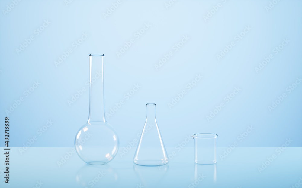 Empty laboratory vessel in a lab, 3d rendering. Empty laboratory vessel in a lab, 3d rendering.