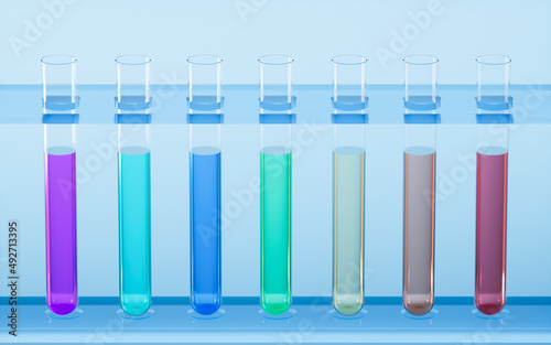 Reagents are in the test tubes, 3d rendering.