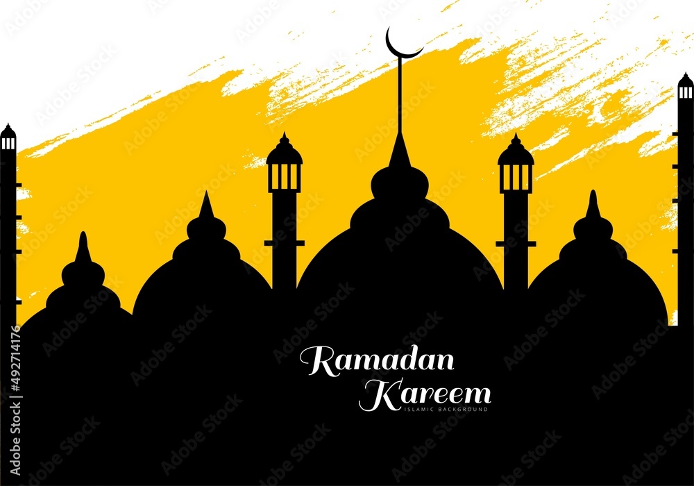 Beautiful islamic mosque ramadan kareem religious festival card design