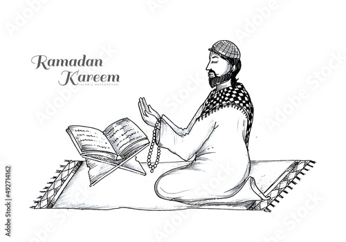 Hand draw ramadan kareem or ramazan mubarak sketch design