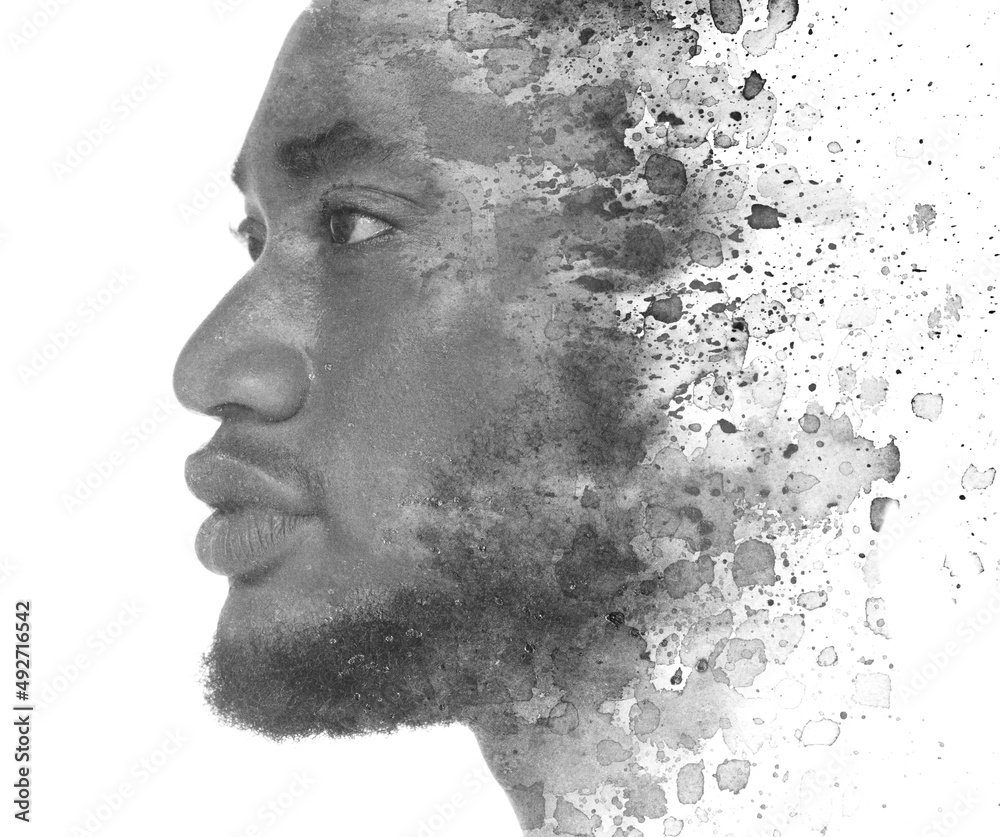 Paintography. A portrait of a man combined with various ink splashes. Paintography. A portrait of a man combined with various ink splashes.