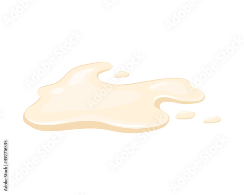 Spilling mayonnaise, sauce. Puddle of beige liquid on a white background. Ice cream has melted. Vector cartoon illustration.