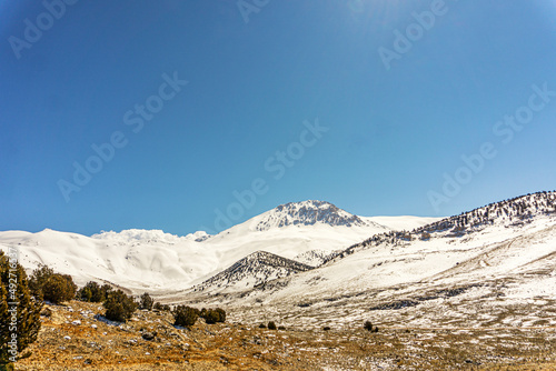 Scenic view of Kızlarsivrisi mountain, 3070 meter high, which is very popular for mountaineering, Elmalı, Antalya © Selcuk