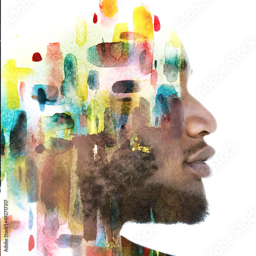 Paintography. Colorful brush strokes combined with a portrait of a young man