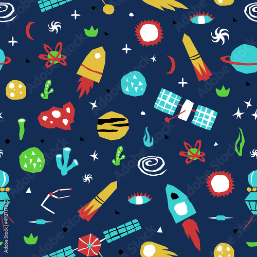Cutout style space seamless pattern
