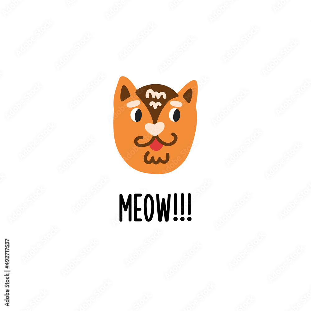 A kind red-haired meowing cat. Lettering words meow A kind red-haired meowing cat. Lettering words meow