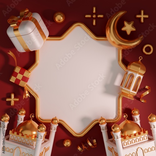 Canvas Print Creative Concept 3D render Islamic ramadan kareem greeting background banner tem