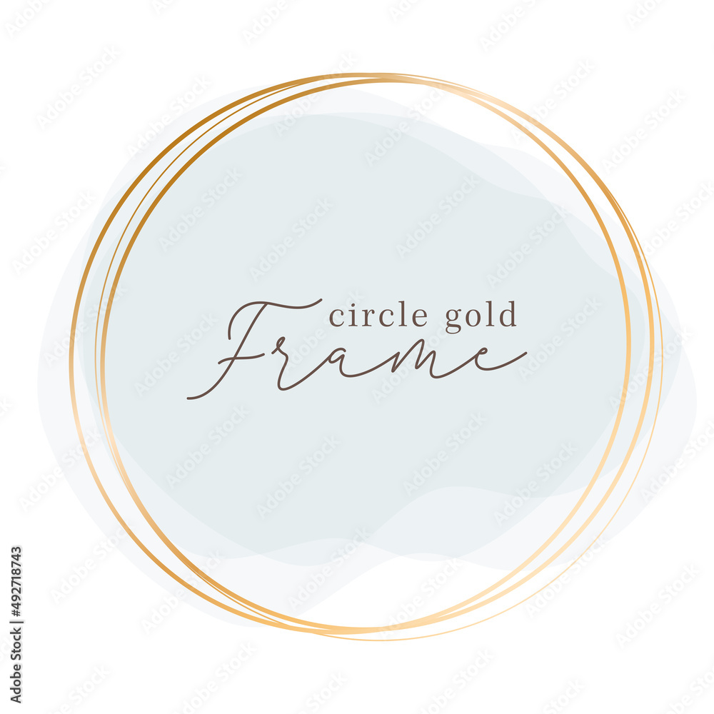 Gold circle frame sketch lines with watercolor background. Vector doodle golden circles Ion white background