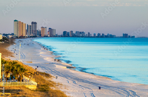 Panama City Beach coastline at sunset, Florida.