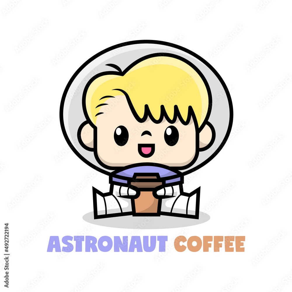 CUTE BLONDE ASTRONAUT IS BRINGING A CUP OF COFFEE. PREMIUM VECTOR CUTE BLONDE ASTRONAUT IS BRINGING A CUP OF COFFEE. PREMIUM VECTOR