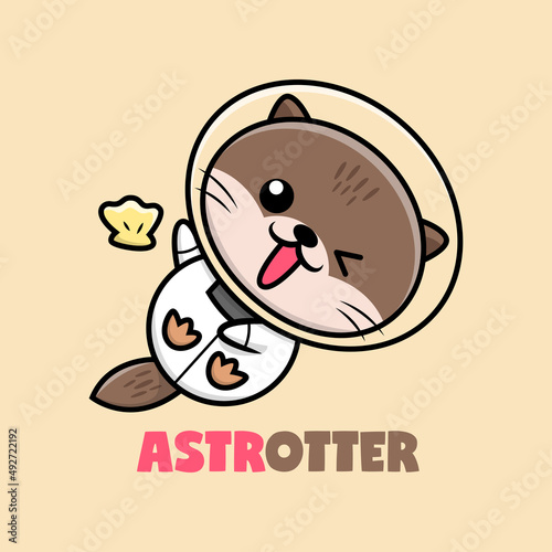 A SMILING OTTER IN AN ASTRONAUT COSTUME. PREMIUM CARTOON VECTOR.
